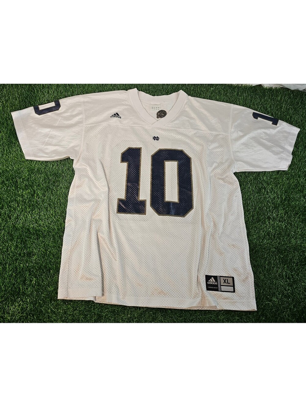 Notre Dame Adidas XL White Mesh Football Jersey with Number 10